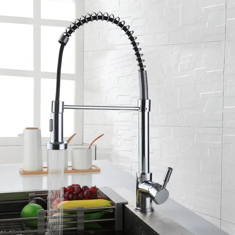 Spring faucet kitchen hot and cold water dual mode sink faucet vegetable basin single hole pumping mixed faucet