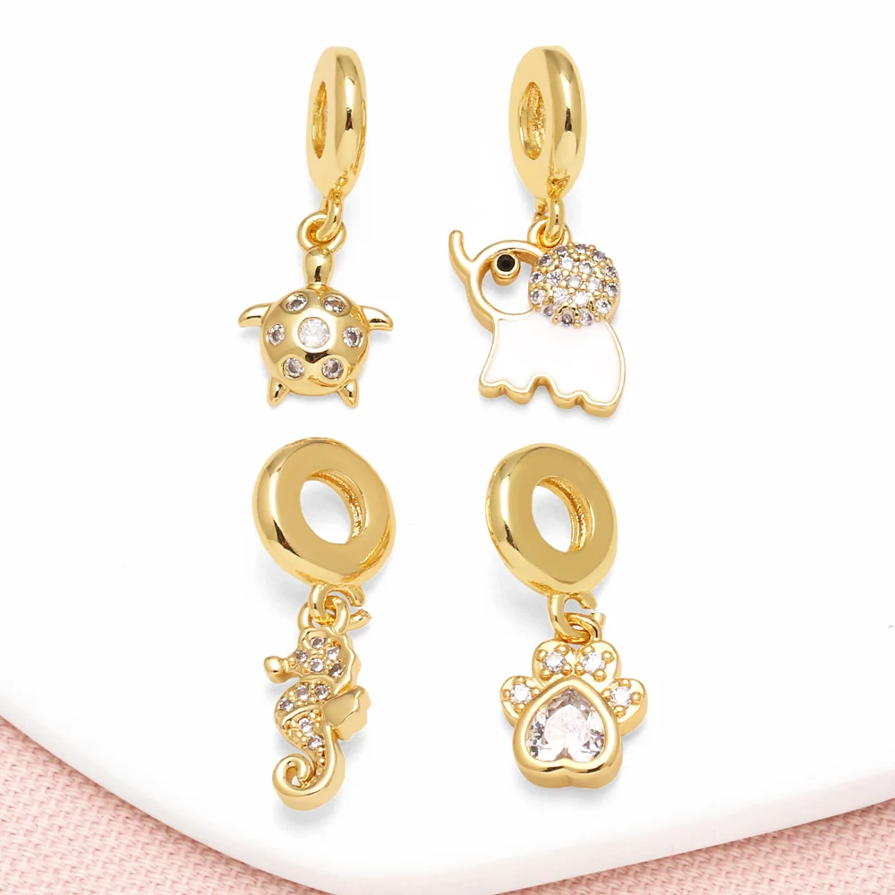 OCESRIO White Crystal Small Turtle Pendant for Necklaces Copper Gold Plated Elephant Sea Horse Jewelry Making Component pdtb677