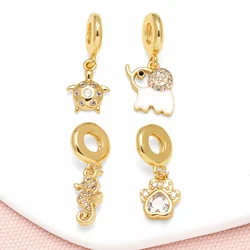 OCESRIO White Crystal Small Turtle Pendant for Necklaces Copper Gold Plated Elephant Sea Horse Jewelry Making Component pdtb677
