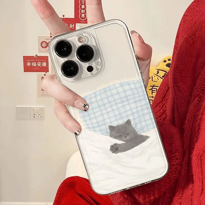 Hund Katze Paar Handyhülle für iPhone 16 15 11 12 14 13 Pro Max Mini XSM XR 7 8 Plus Kawaii niedliche Cartoon-Tier-Handys-Abdeckung