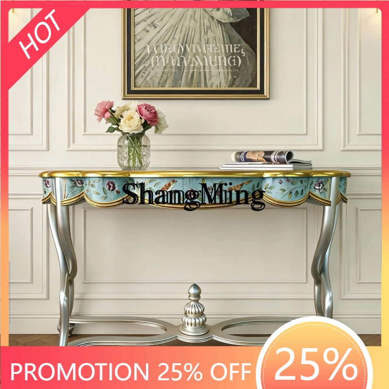 CL  solid wood wood engraving sticker gold foil hand-painted lace high-end sense enigma cabinet mirror combination furniture