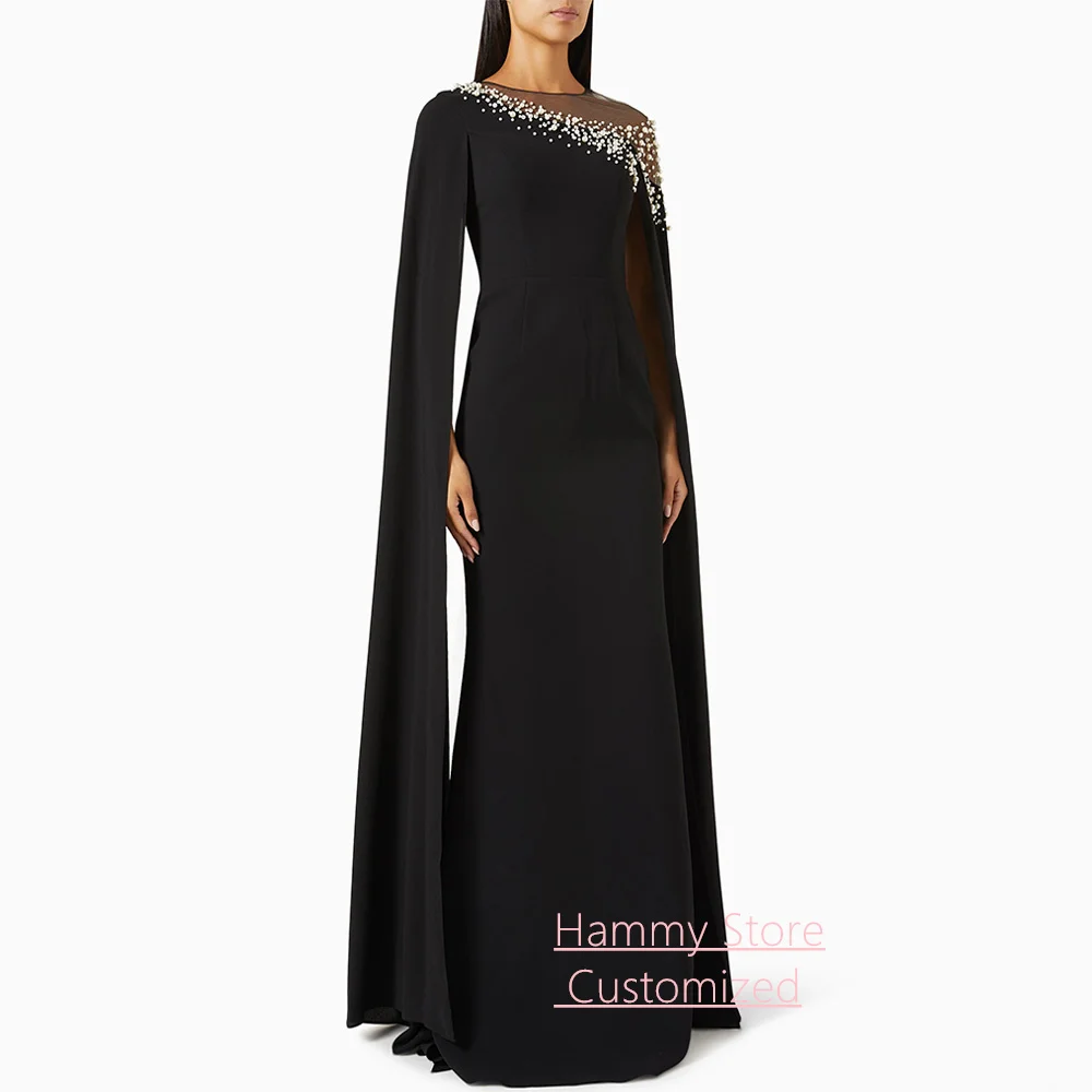 

Дешевые черные платья для выпускного вечера по индивидуальному заказу с круглым вырезом и жемчугом, хрустальное вечернее платье русалки, арабские вечерние платья