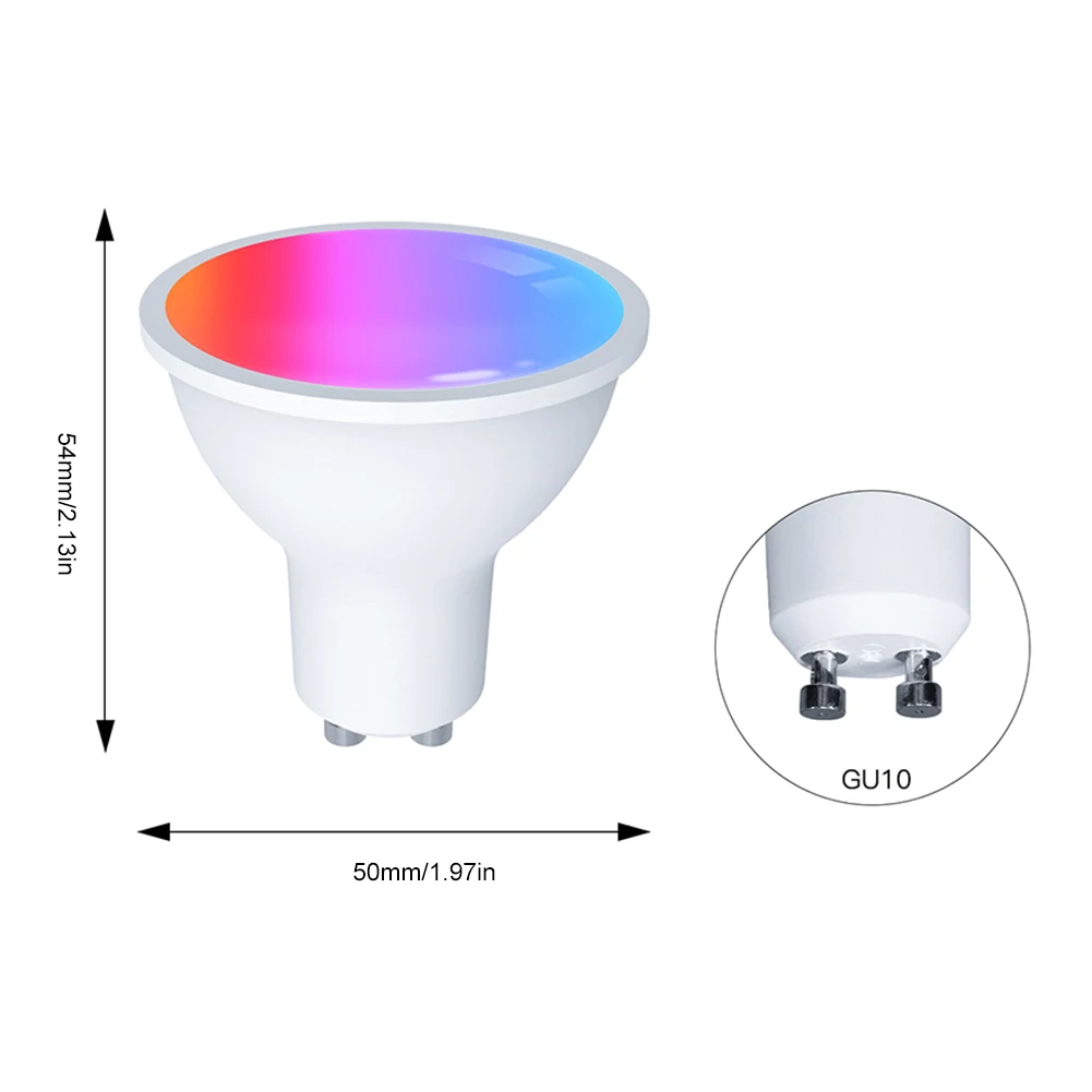 Lâmpada LED Inteligente com Wi-Fi, Lâmpada de Vela GU10, Controle Remoto APP, Compatível com Alexa, Google Home, 16 Milhões de Cores RGB, 4.7W, 400LM