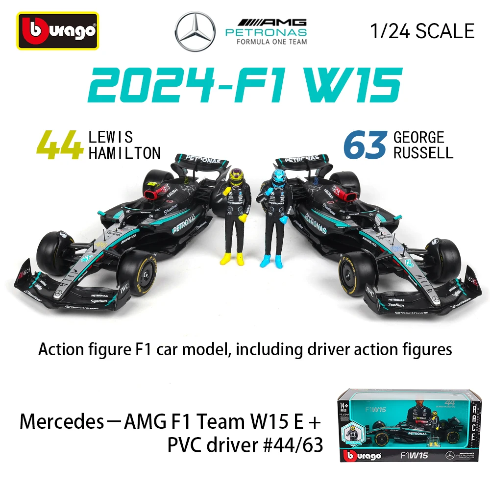 Bburago 1:24 Mercedes-Benz 2025 W15 W14 SF23 RB19 MCL38 Bring a doll Die Casting Precision Model Car Model Collection Gift Toy