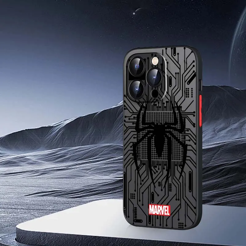 Spider-Man Art Line Cool per Apple iPhone 16 15 14 13 12 11 XR XS X Pro Max Plus Mini Custodia per telefono traslucida satinata