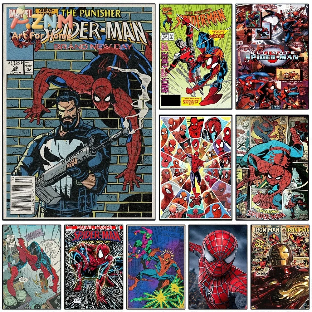 Watercolor Poster Print - Spiderman Punisher Iron Man Canvas Wall