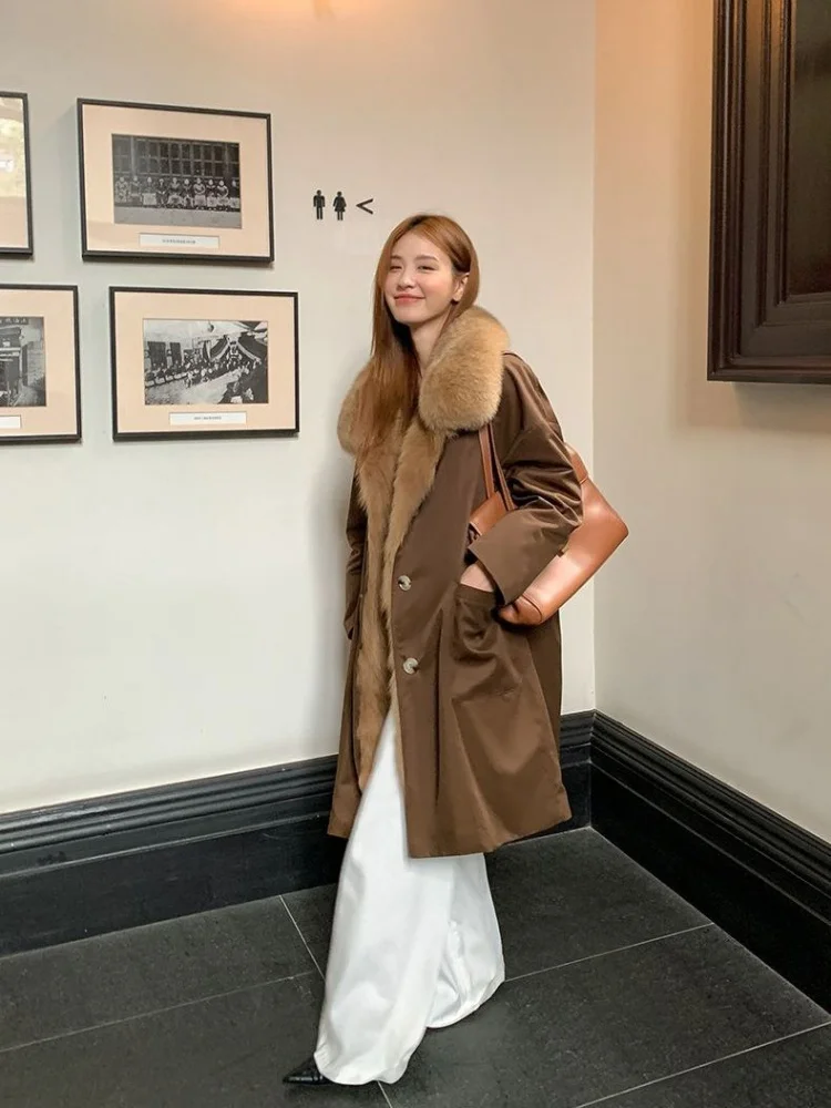 Women Loose Fitting Mid-Length Thickened Korean Style Women Autumn Winter Coat Warm Coat Casual Style Pure Color Jacket Top