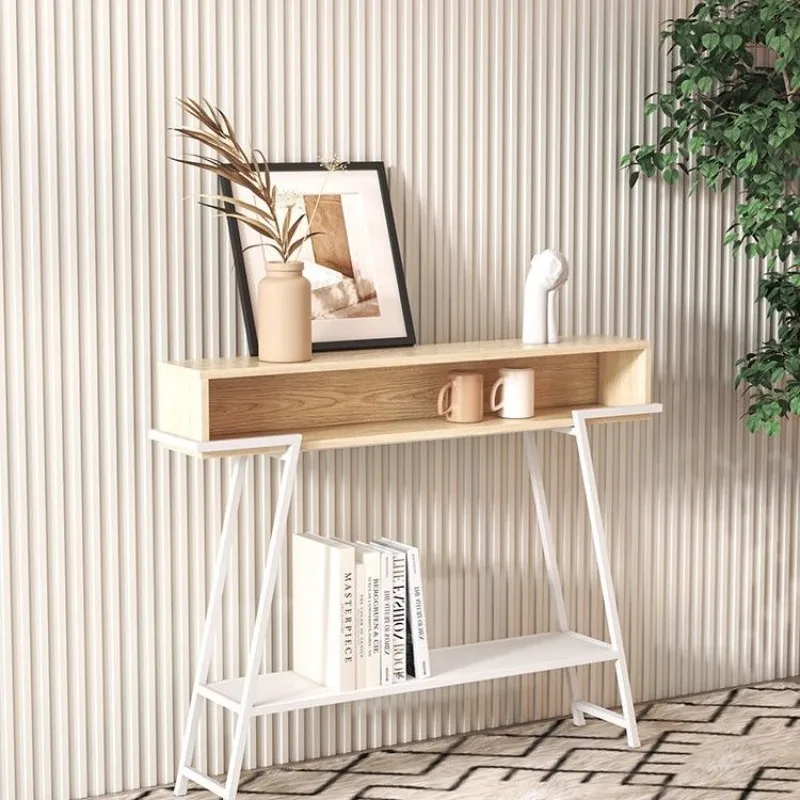 Modern entry table simple light luxury metal welding cabinet by the door long strips are several against the wall iron shelves