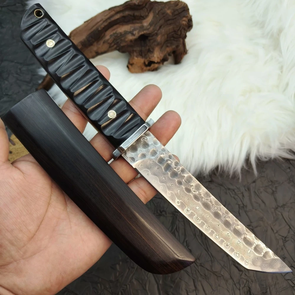 

Дамасское лезвие высокой твердости, ручки из черного дерева, тактический охотничий нож, уличный боевой нож, инструменты для выживания в дикой природе, ножи для кемпинга