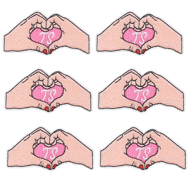 10 Pcs/Set Wholesale Hand Love Patch Cartoon Embroidered Patches For Clothing Thermoadhesive Patches On Clothes Sewing Applique