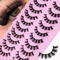 10 Pairs Russian Strip Lashes D Curl Fake Lashes Natural Look Fluffy Volume Wispy Russian Lashes 3D Effect Fake Eyelashes