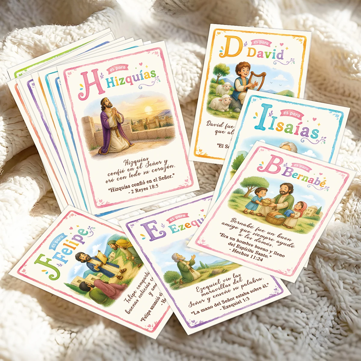 26pcs Spanish Language Bible Alphabet Cards,Christian Biblical Character Learning Educational Vocabulary Cards For Sunday School