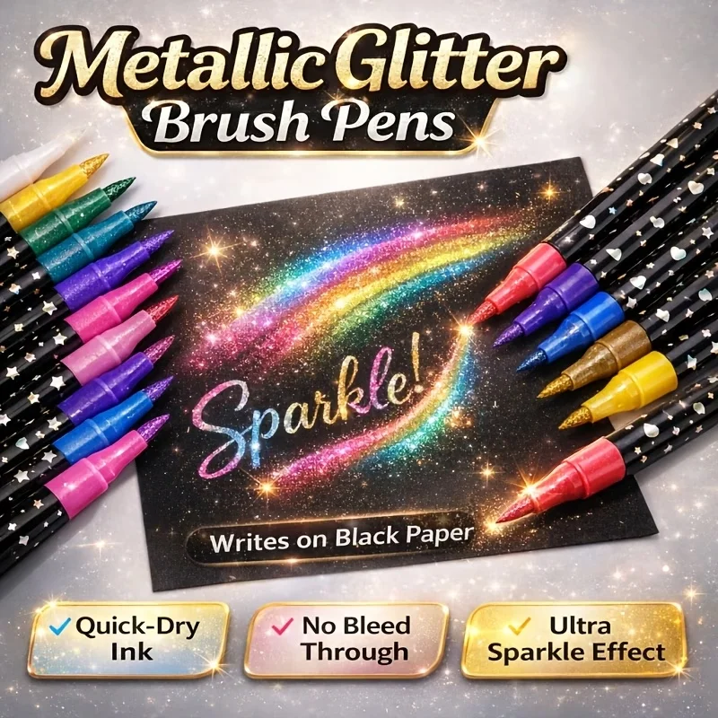 

Dual-tip & Dual-Color Metallic Glitter Marker Pens, with Brush Tips and Fine Points, Shiny Drawing Pens. Suitable as Art Markers