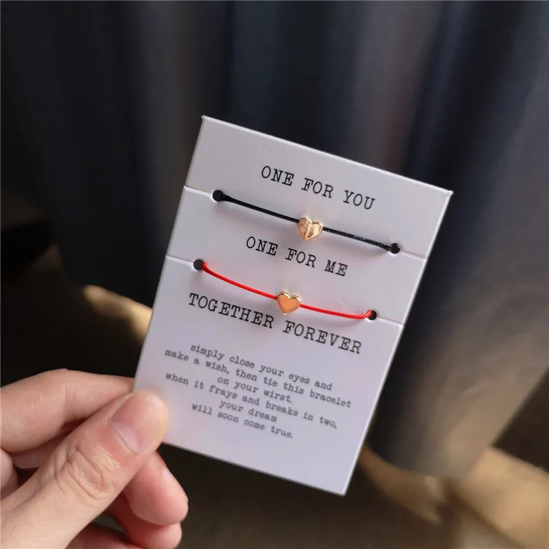 2 قطعة/المجموعة سحر القلب الصداقة أساور للنساء قابل للتعديل الشمع حبل أحمر سلسلة أساور للأزواج علاقة مجوهرات هدية