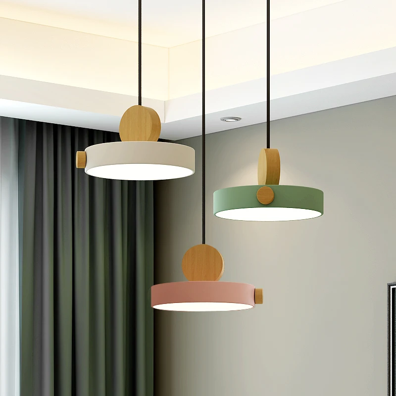 

Nordic LED Pendant Light Macaron Wooden Modern Suspension Chandelier Dining Room Table Living Bedroom Decor Kitchen Hanging Lamp