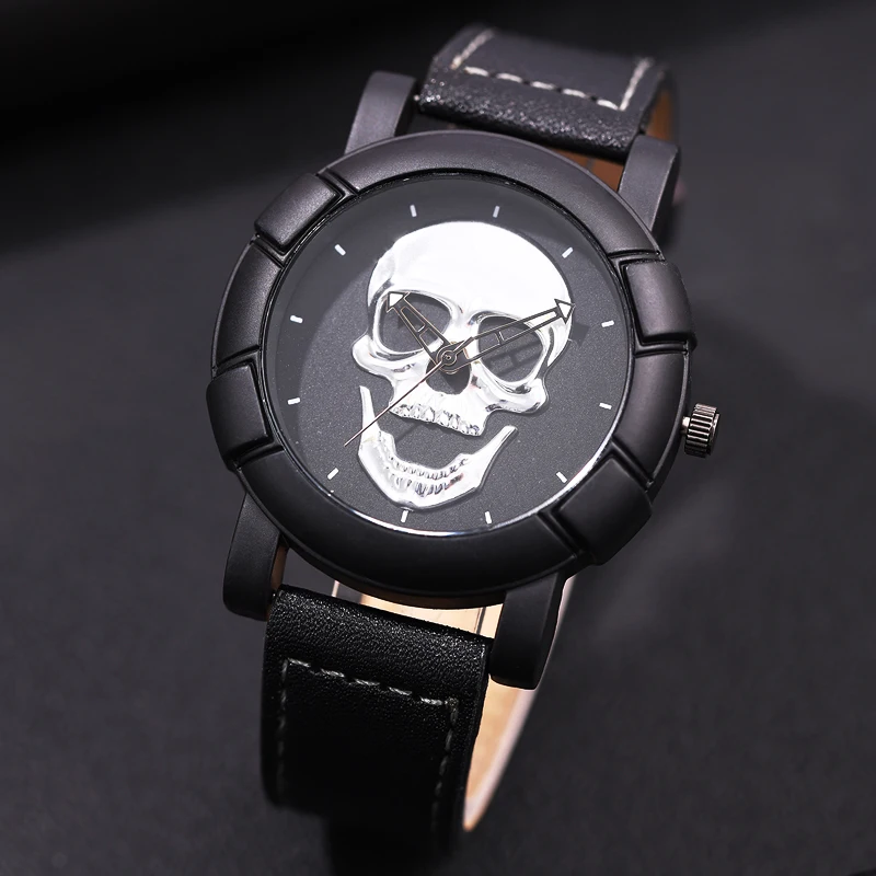 

Fashion Mens Personalized 3D Skull Watches Luxury Men Casual Quartz Wristwatch Male Military Sports Leather Watch Reloj Hombre