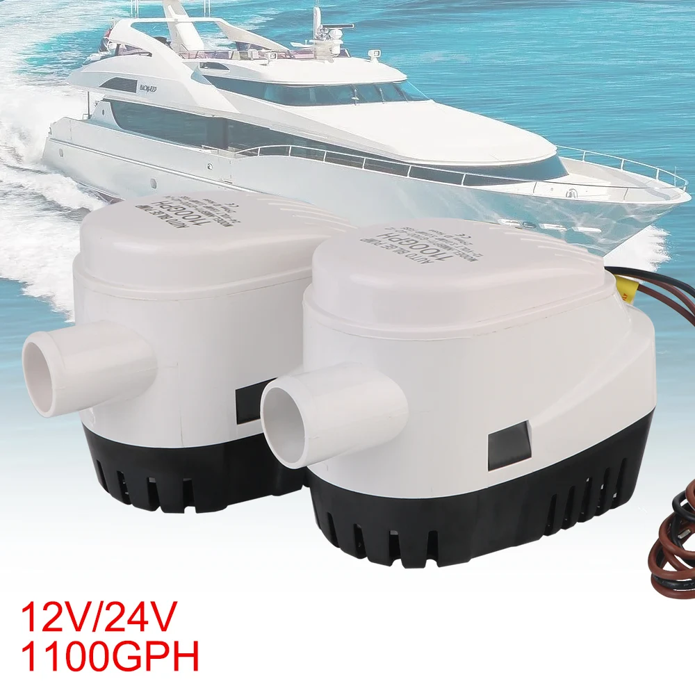 DC 12V/24V Volt Yacht Boat with Fuse Submersible Water Electric Pump Small Automatic Boat Bilge Pump 1100GPH Motor Seaplane Auto