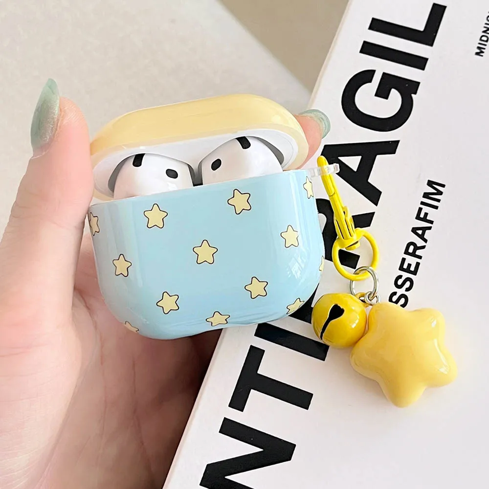 カラースプライシングスムーズイヤホンソフトケース AirPods Pro3 2025用 スターTPUカバー AirPods 1 2 3 4 Pro 2用 スターベルペンダント付き