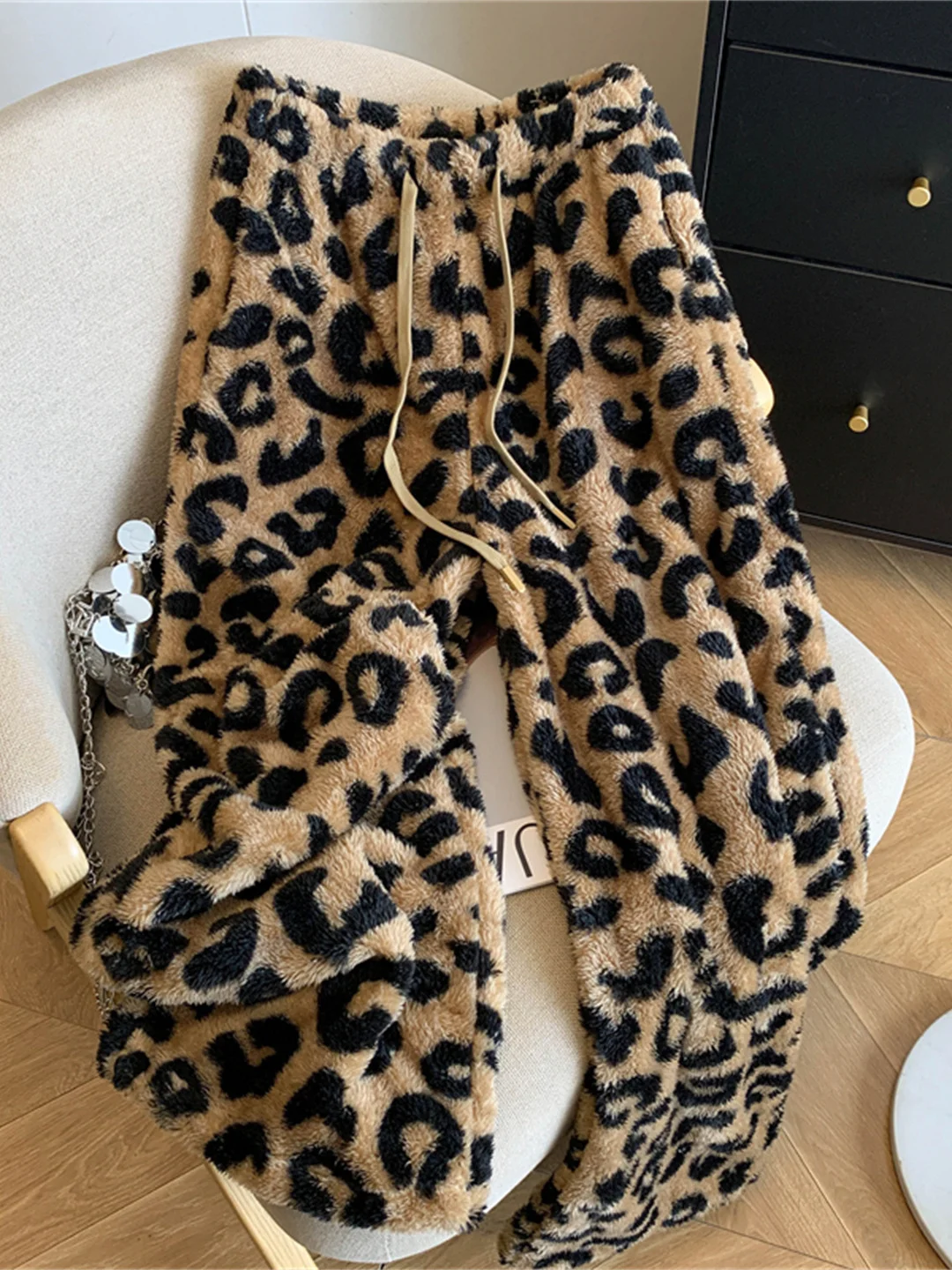 

Thiened Plu повседневные длинные брюки с леопардовым принтом, женские прямые брюки с высокой талией, зимняя одежда, удобные брюки Fce