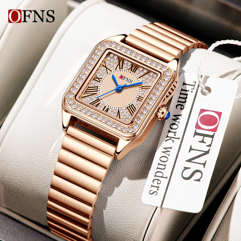 OFNS 1518 Quartz Watch Hot selling Women\'s Square Roman Scale Women\'s Quartz Watch with Diamond Set Fashion Waterproof Watch