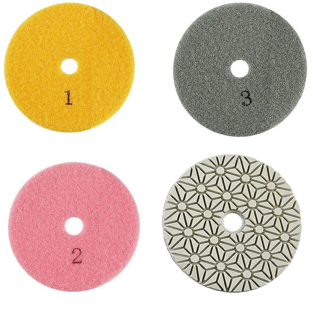 3個セット 4インチ (100mm) ドライ/ウェット ダイヤモンド 3段階研磨パッドセット グリット1グリット2グリット3 花崗岩 コンクリート 大理石研磨ツール用