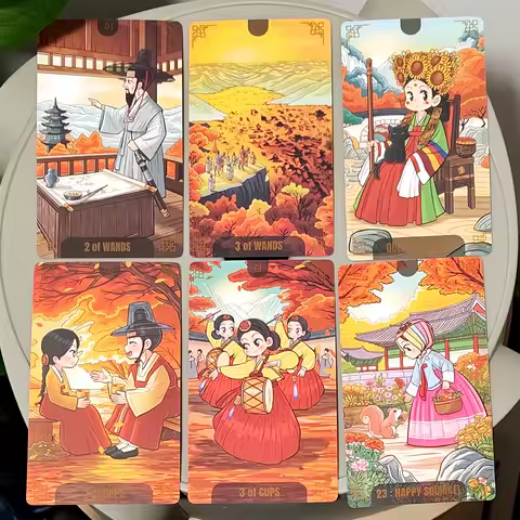 Korenji Tarot 78 Cute Korean Hanbok Style Cards for Collectors in Rigid Box 12*7cm Timeless in The Autumn Chibi Tarot Deck