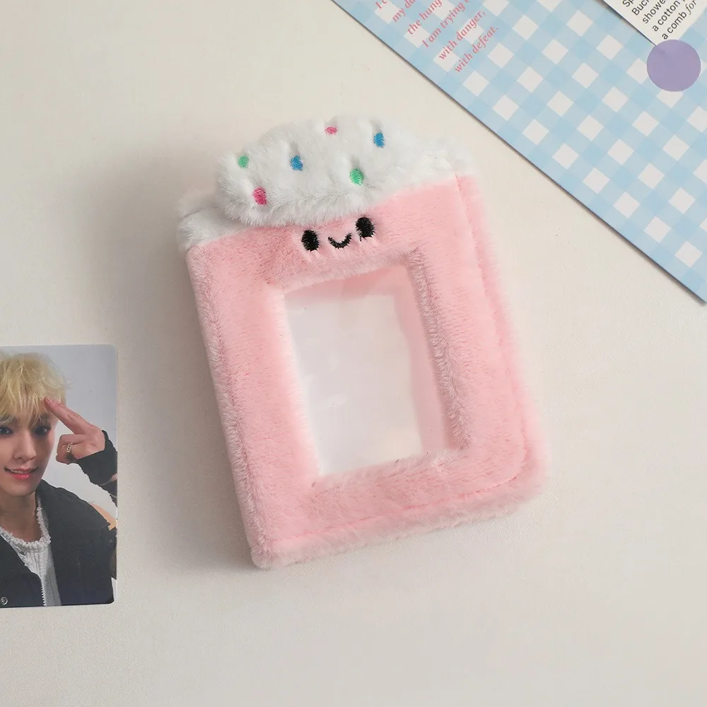 Plüsch-Cartoon-Plüsch-Fotokartenhalter, 1 Gitter, 7,6 cm großes Idol-Fotoalbum, Kawaii, transparente Fotokarten, Sammelvolumen, Schule