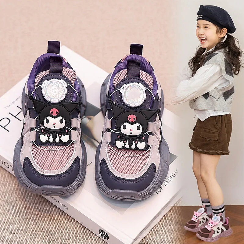

Girls Boys Casual Sneakers Kuromi Anime Kawaii Sanrio Children Sports Shoes Cute Cartoon Mesh Surface Breathable Shoes Gifts