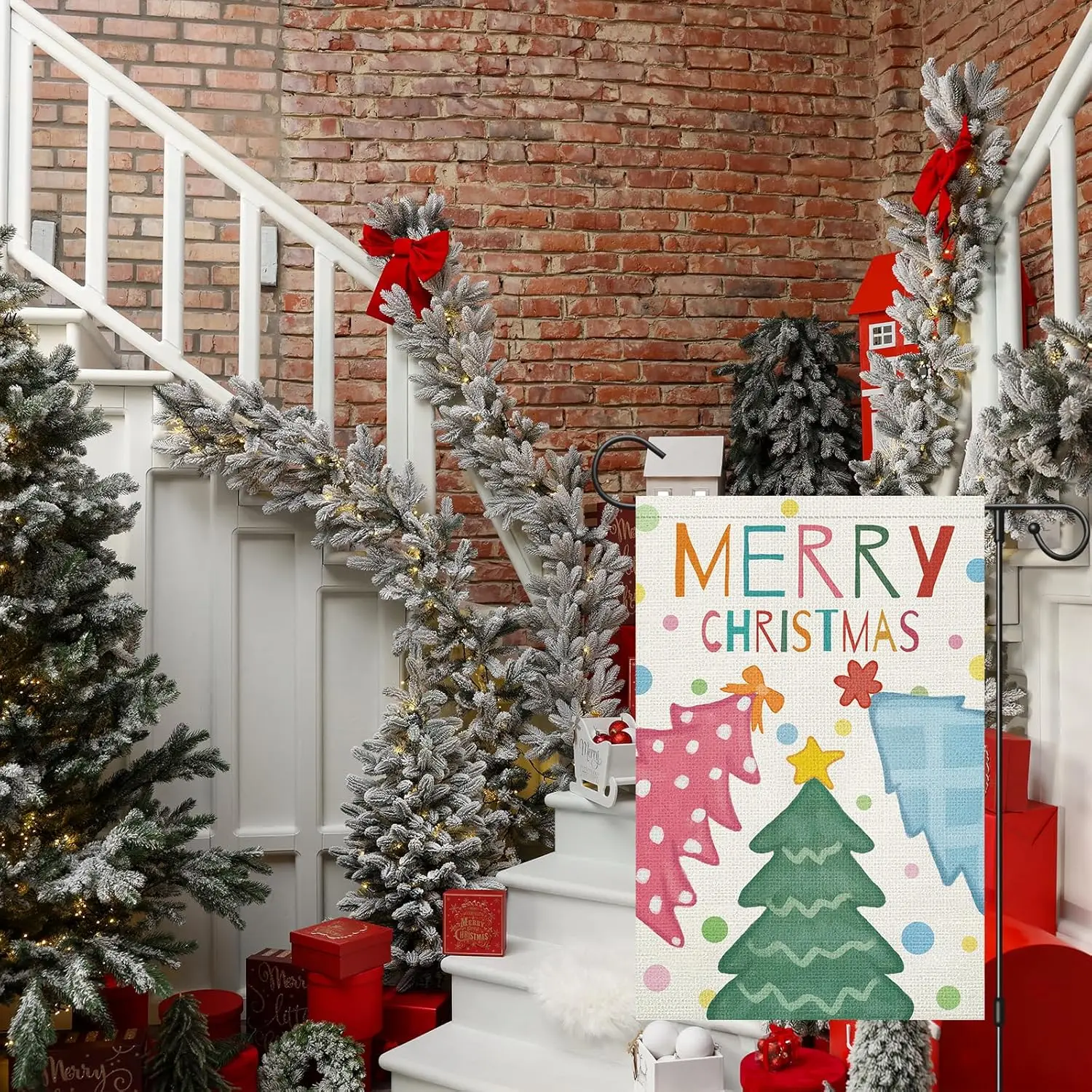 Merry Christmas Garden Flag 12x18 Inch Double Sided, Burlap Christmas Trees Winter Yard Outdoor Flag IIK AAL HHM WZZ yyi