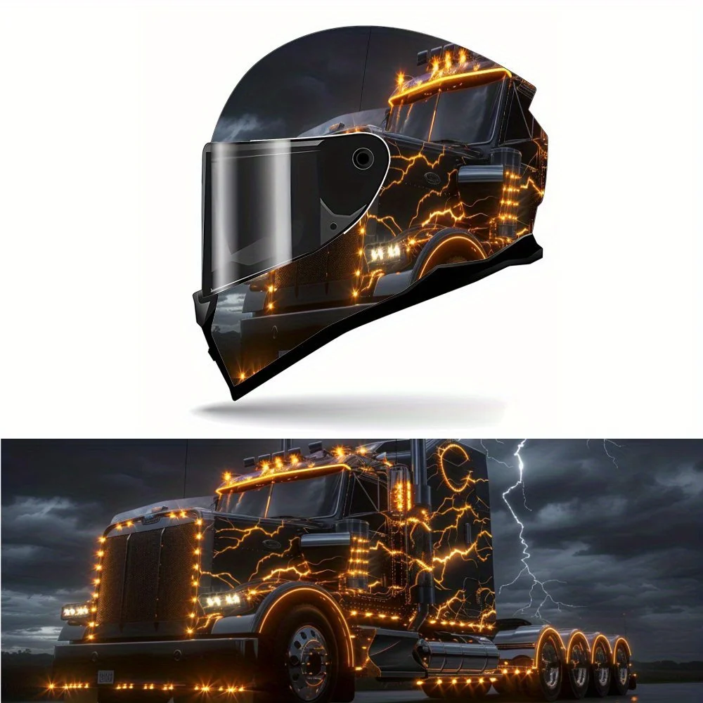 

Thunderstorm, Lightning, Flame Truck Print Full Helmet Wrap Sticker Motorcycle Helmet Racing Graphic Decal Vinyl Wrap Helmet Dec