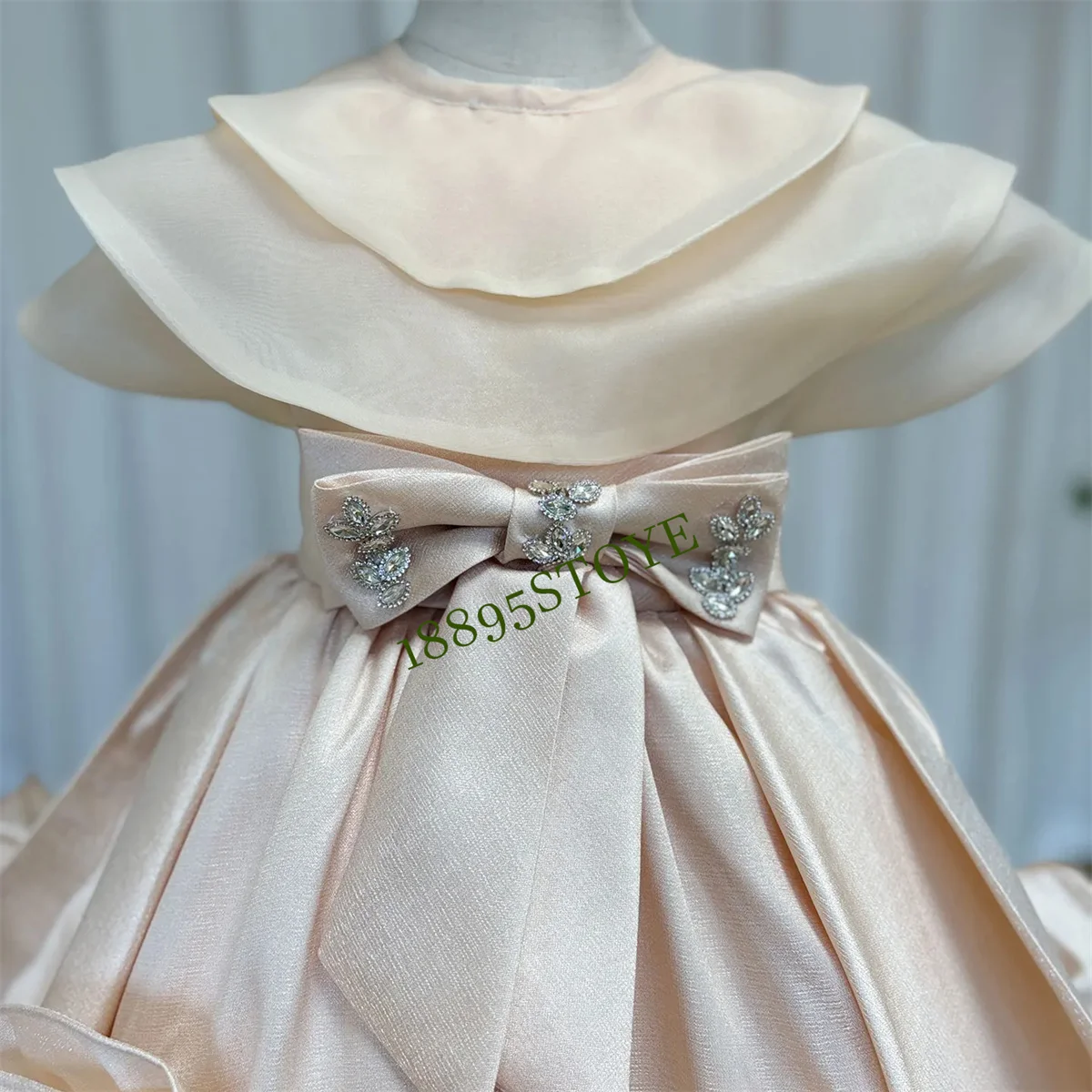 Elegant Beige สาวชุด Handmade ดอกไม้หมวกสําหรับเด็กงานแต่งงานวันเกิด Holiday Party ชุด 2024