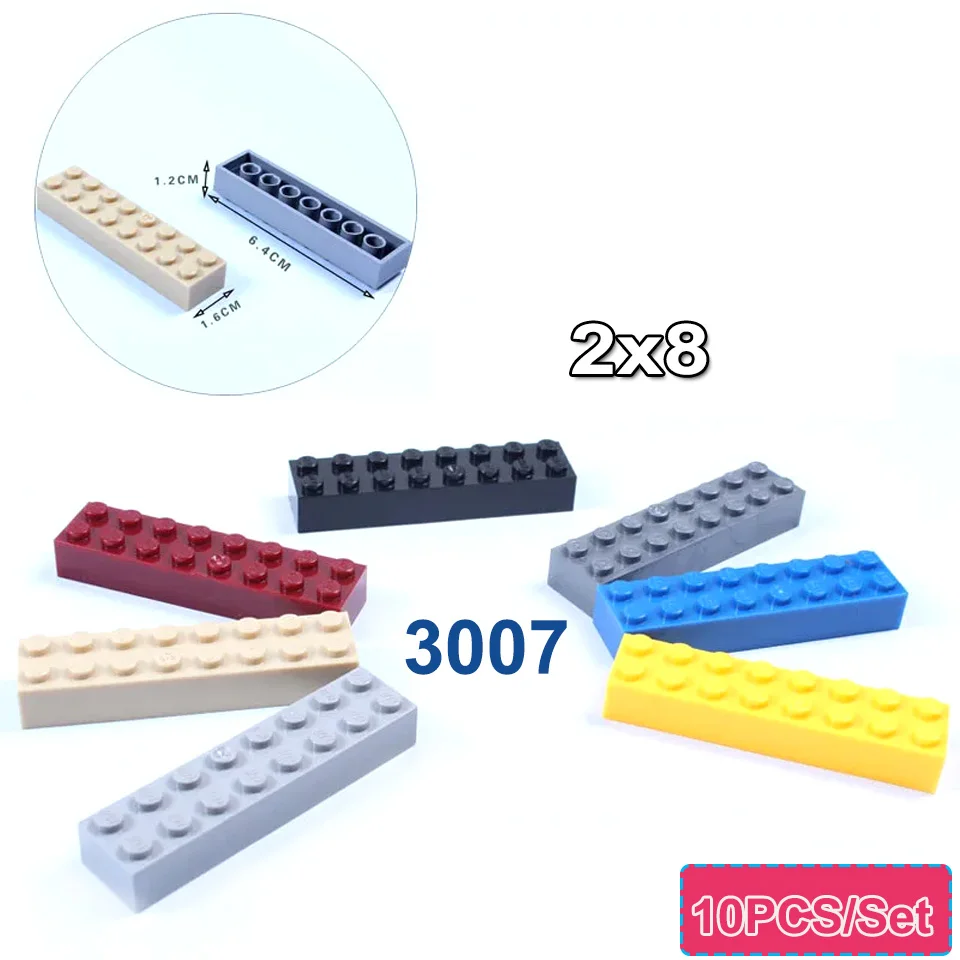 

10PCS 2x8 Thick Small Bricks Colorful Bulk Creative Assembled MOC 3007 DIY Education Technology Buildings Block Toys Accessories