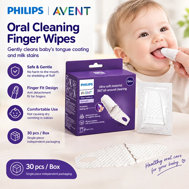 Avent BBL60363 Baby Finger Wipes Disposable Oral Cleaning Gauze Wipes for Newborn Tongue Cleaner Individually Wrapped 30 Pcs