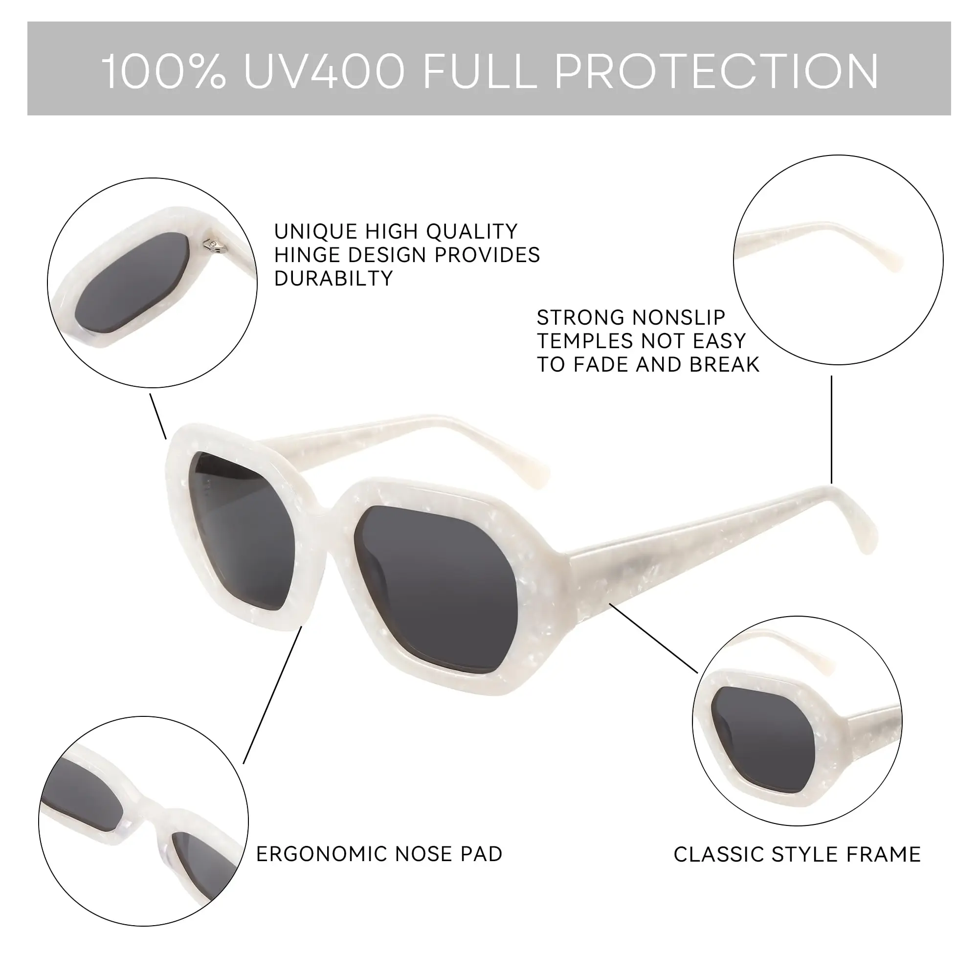 ZENOTTIC 2025 Occhiali da sole polarizzati alla moda da donna: occhiali da sole esagonali firmati da donna - Tonalità retrò con protezione UV400