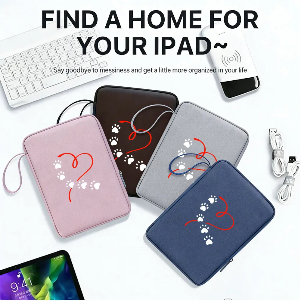 1pc Paw Heart Print Shockproof Tablet Bag, Soft Liner Hand Carrying Sleeve for 10.9/12.9 inch iPad, Student Office Daily Use