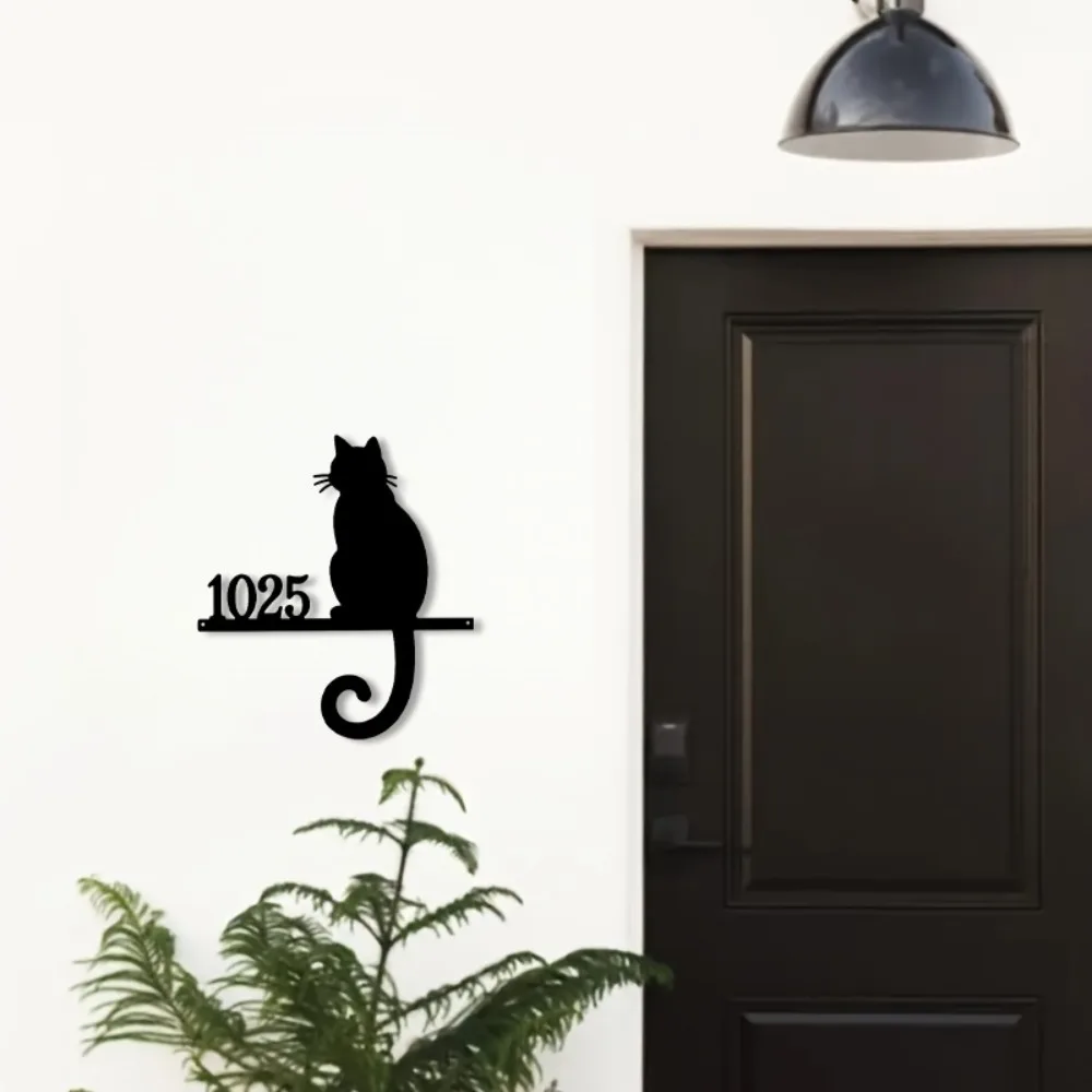 1Pcs Rustic Custom Cat Silhouette Wrought Iron Address Sign Limited Number Decor Farm Villa Courtyard Community Wall Gift
