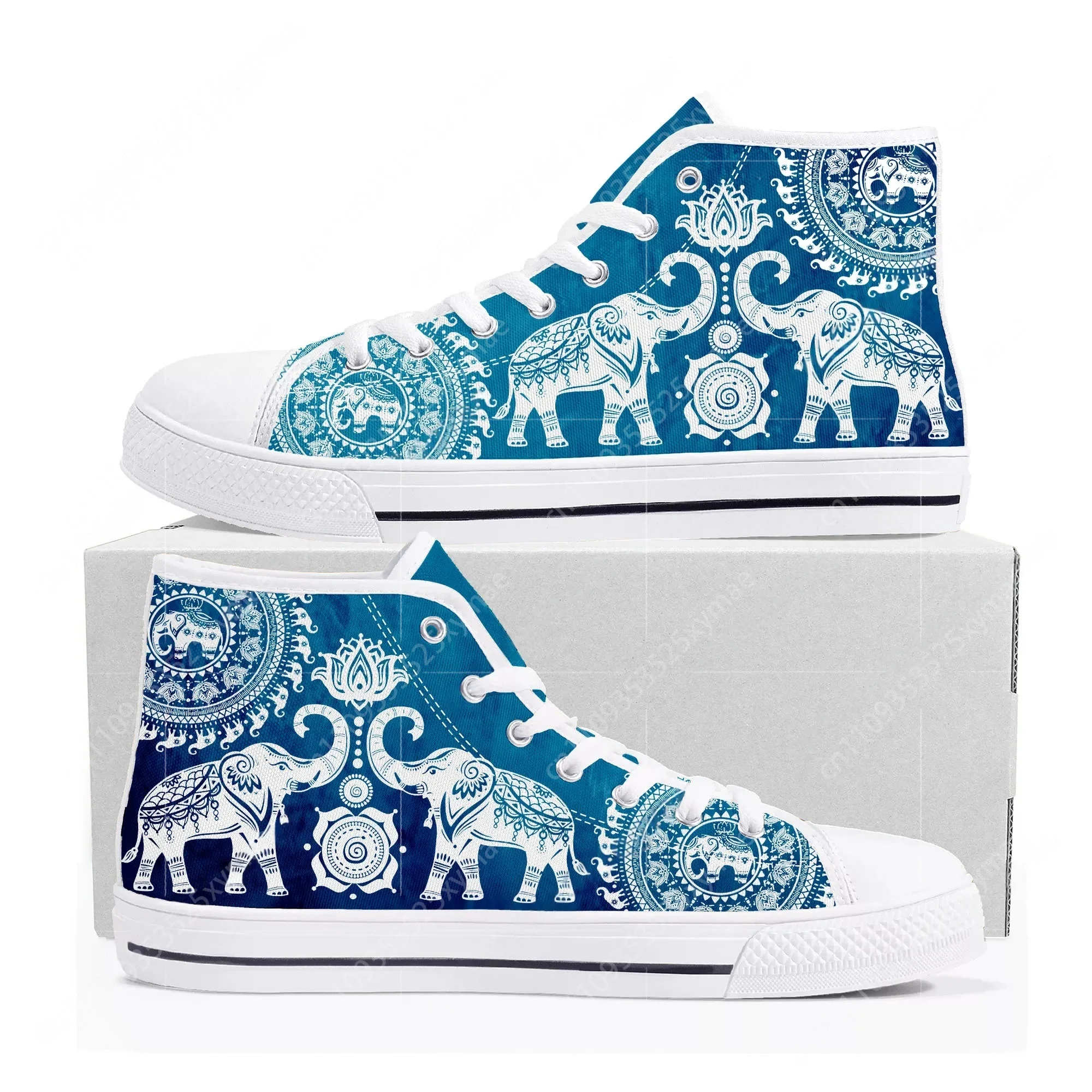 

New Elephant Print High Top High Quality Sneakers Mens Womens Teenager Canvas Sneaker Casual Couple Shoes Custom Made Shoe