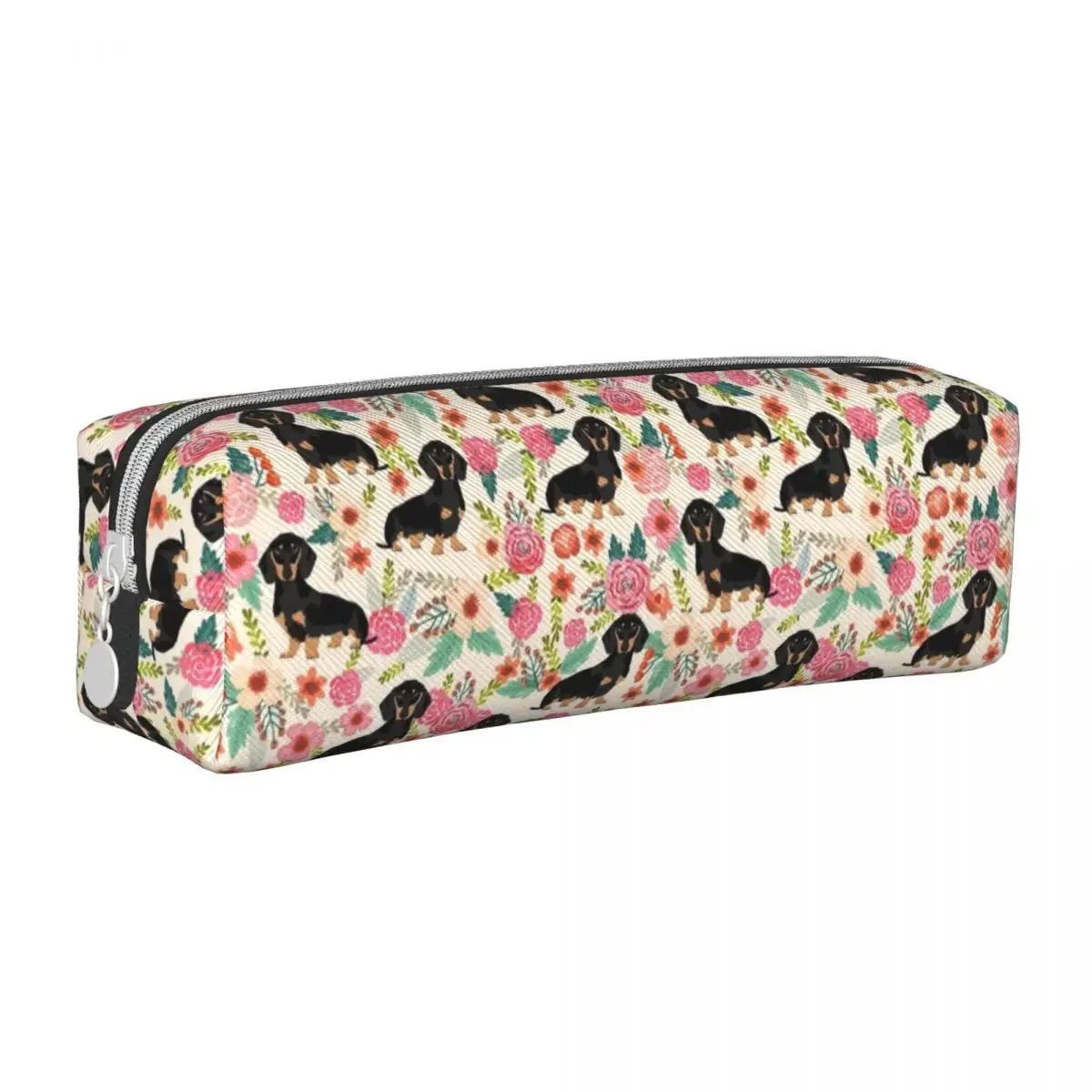 Fashion Dachshund Dogs And Flowers Pencil Cases  Box Pen for Student Large Storage Bag Students School Gift Stationery