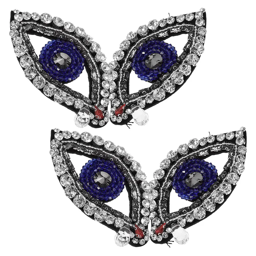 

4pcs Rhinestone Bead Cloth Patch Beaded Applique Evil Eye Brooch Blue Diy Craft Sew On Patches Clothing Sandals Hats Decor