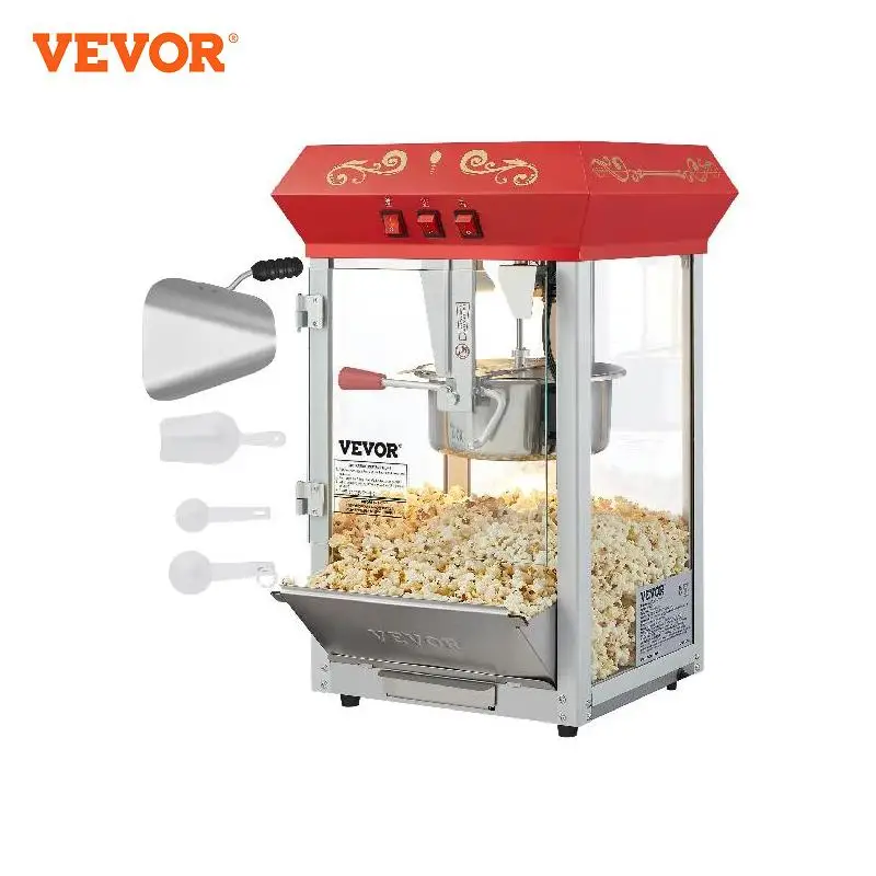 VEVOR Commercial Popcorn Machine, 8/12 Oz Kettle, Countertop Popcorn Maker ,Theater Style Popper with 3-Switch Control , Red