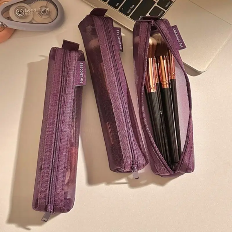 منظم فرش مكياج شبكي من النايلون، شفاف ومرئي، سعة كبيرة، محمول لأقلام الحواجب وأحمر الشفاه وتخزين السفر #4