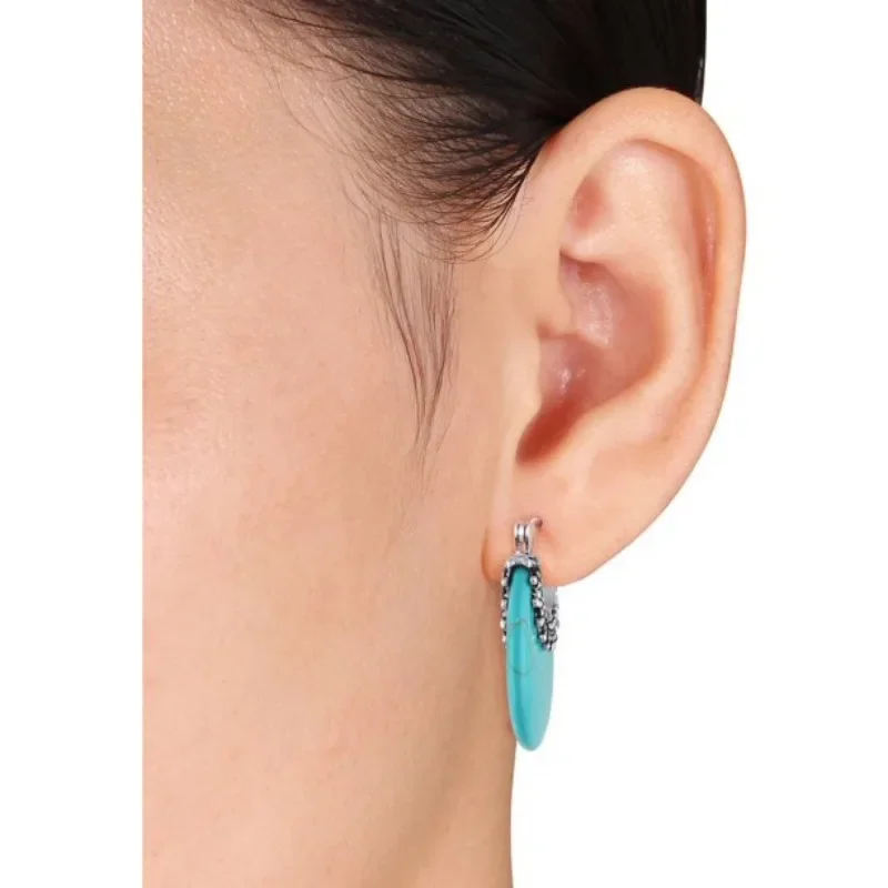 Vintage Bohemian Style Imitation Turquoise Semi-circular Temperament Earrings Women Simple Casual Jewelry Accessories