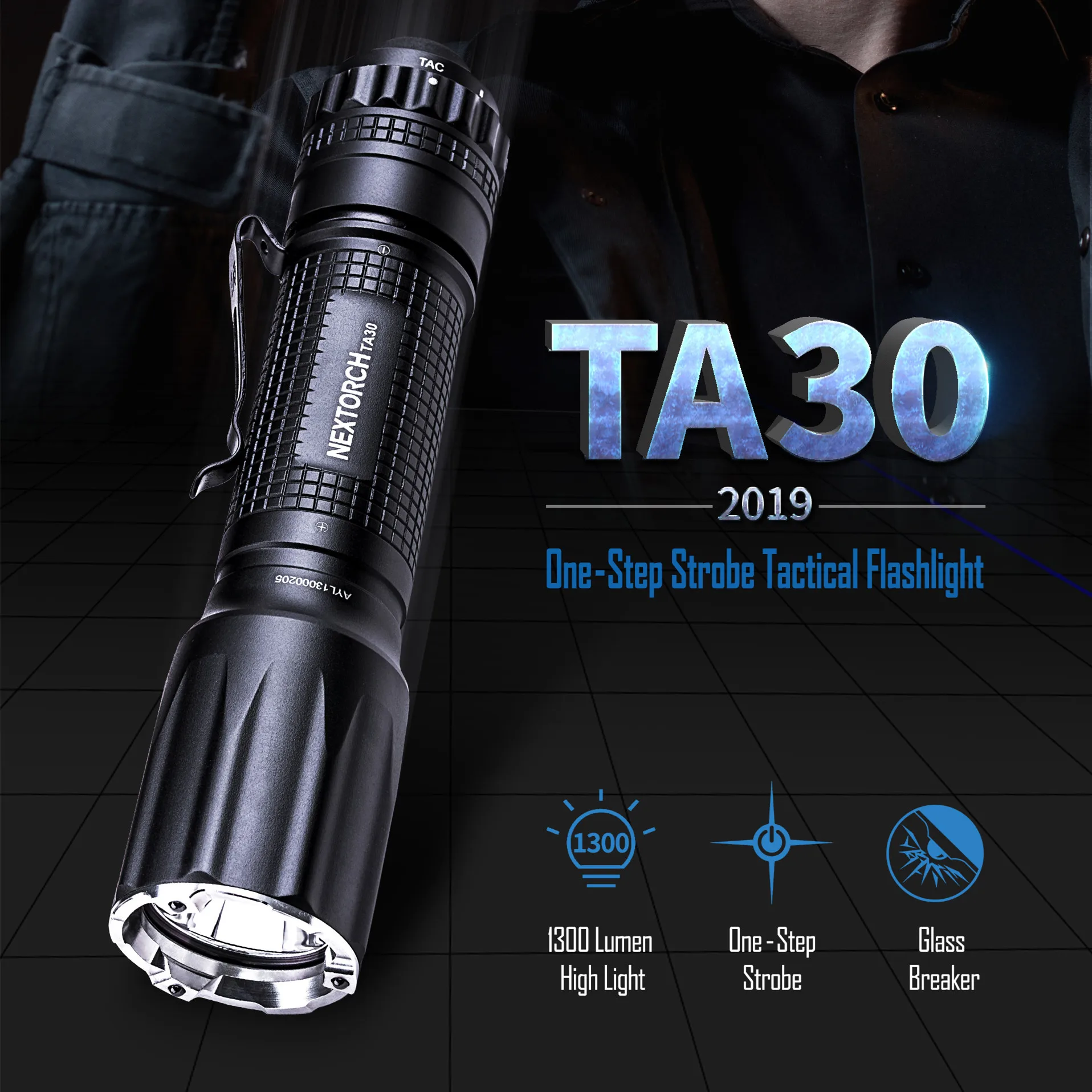 NEXTORCH High Performance LED Flashlight, 1300 Lumens Type-C Rechargeable Tactical Torch Light, 18650 Powerful Pocket Light TA30