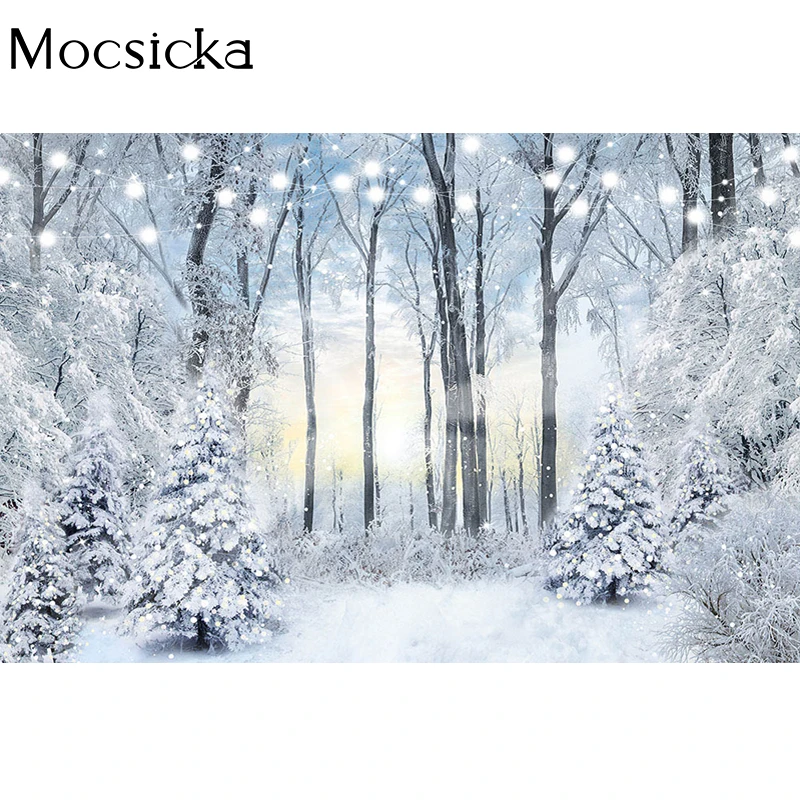 ฤดูหนาวหิมะภูมิทัศน์ฉากหลังสำหรับถ่ายภาพพายุหิมะแช่แข็งป่า Photocall เด็กครอบครัวภาพพื้นหลัง Photo Studio