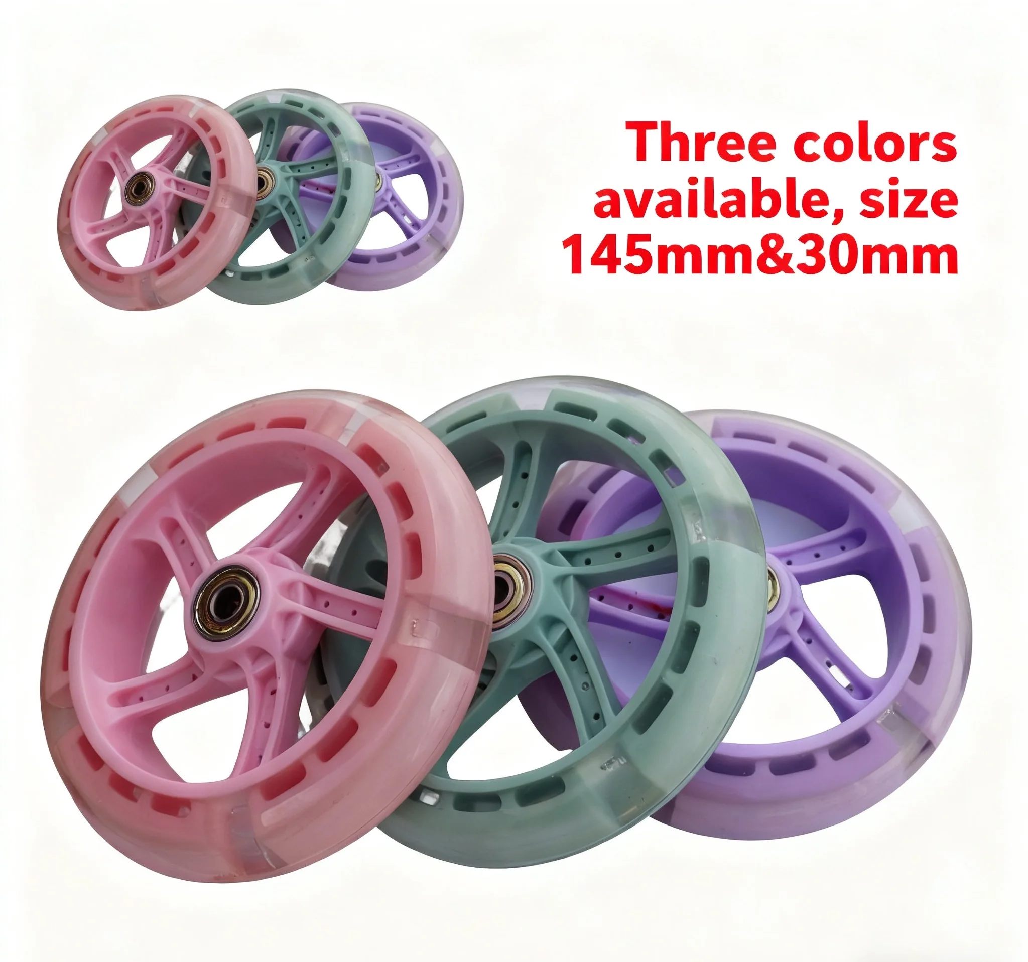 

2PCS Glowing LED PU Wheels for Riding Scooters - Perfect Fit with 145mm Diameter & 30mm Thickness