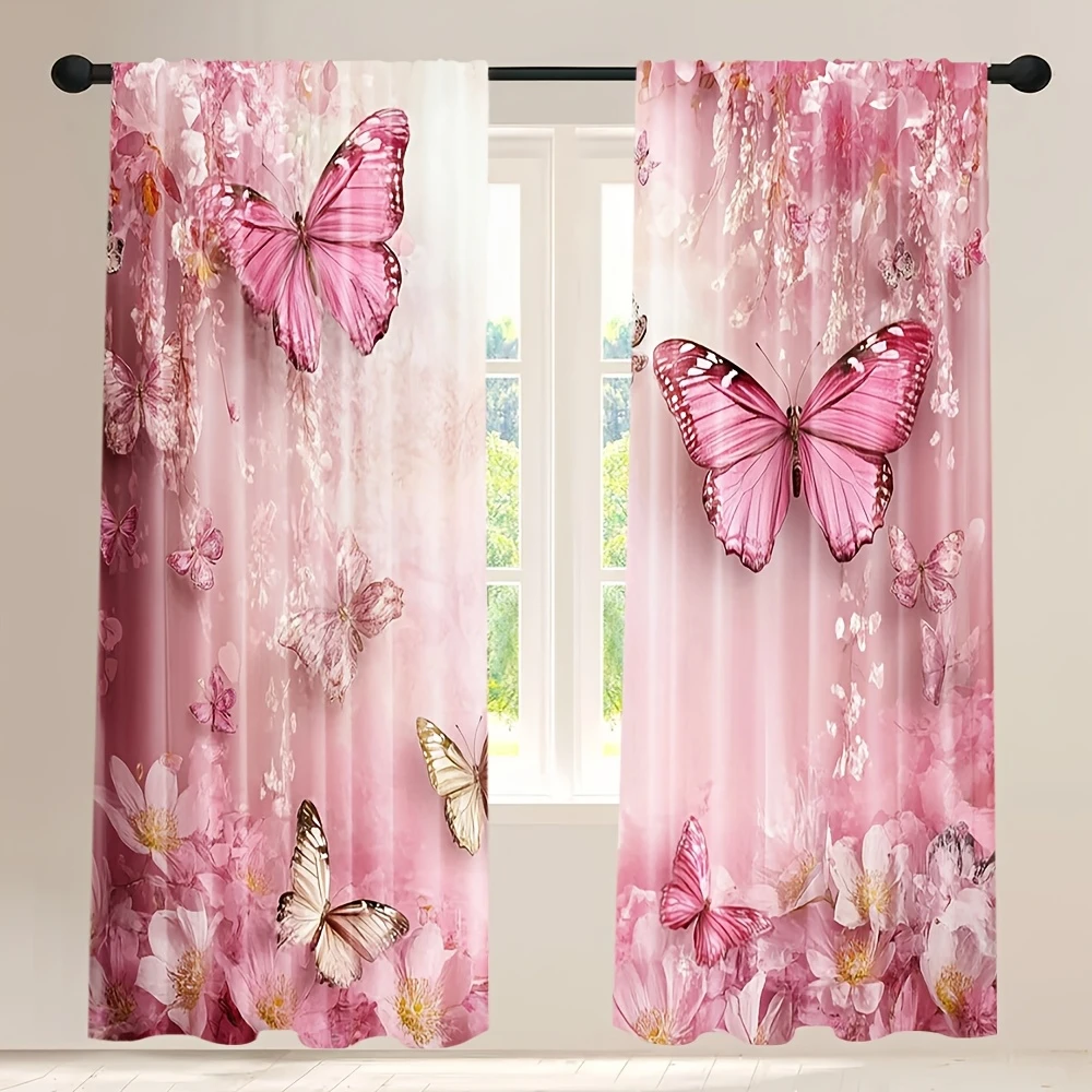 Home Decor Window Blinds - 2PCS Digital Printed Curtains, Pink Dreamy