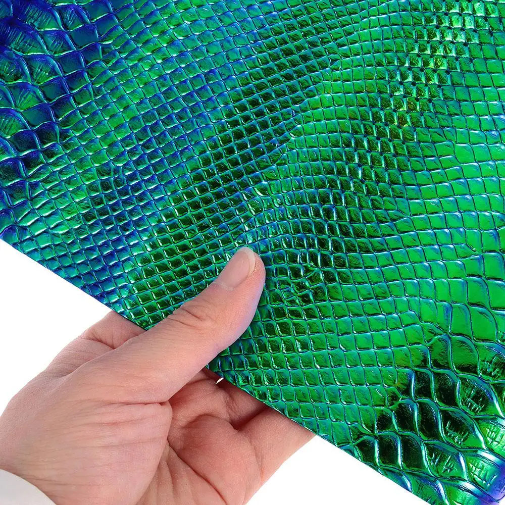 1 Roll 30x135cm Snake Skin Pattern Sheets Blue & Green Holographic Faux Leather Sheets Snake Skin Pattern PU Faux Leather