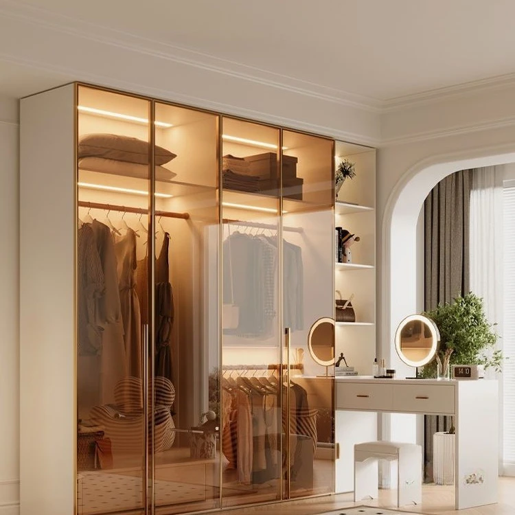 

Шкаф из массива дерева, в стиле лёгкой роскоши, для дома, для спальни, со стеклянными дверцами, комбинированный с письменным столом, большой шкаф.