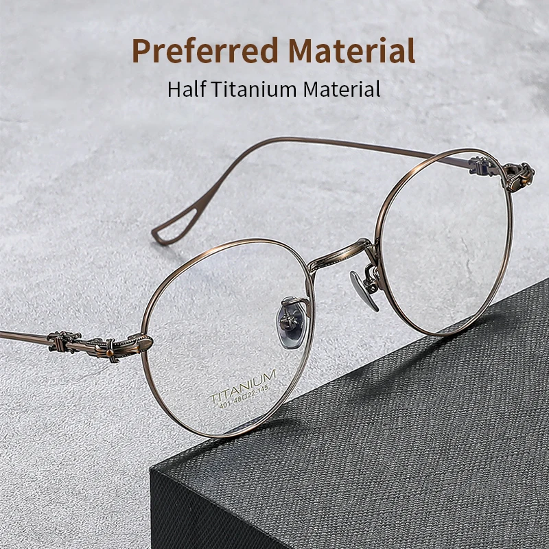 

KatKani Round Retro Titanium Alloy Glasses Frame Men and Women Ultra-light Stylish Small Face Optical Prescription Eyewear 401