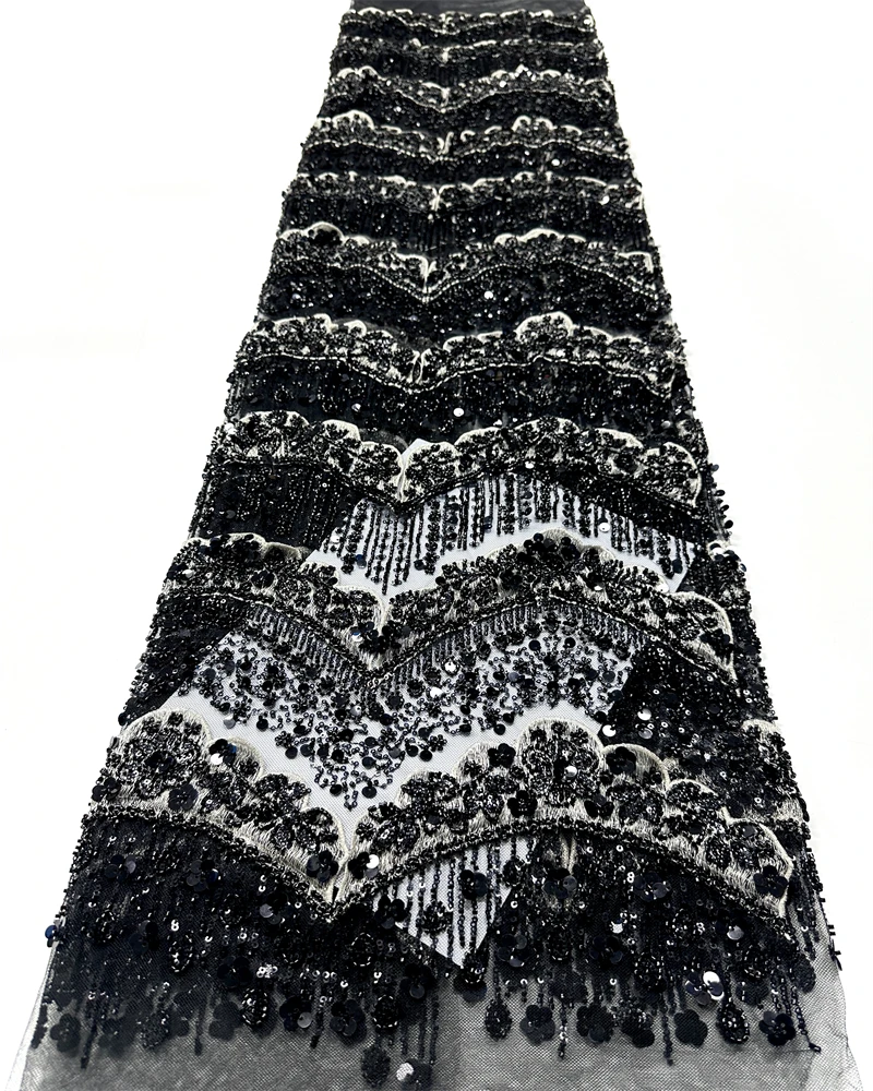 European 3D Groom Embroidered Lace Fabric African French Beaded Sequin Bridal Wedding Party Dress Fabric New 2025